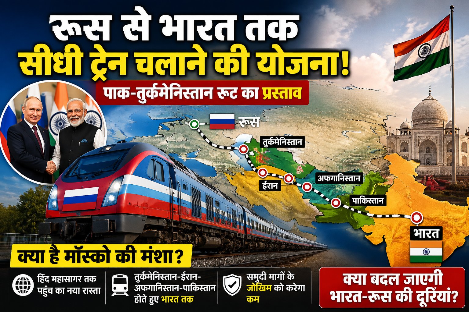 रूस से भारत तक सीधी रेल कनेक्टिविटी की तैयारी? तुर्कमेनिस्तान-पाकिस्तान रूट का प्रस्ताव, जानें मॉस्को की मंशा