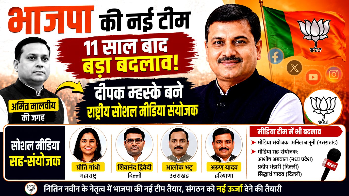 भाजपा की नई टीम में बड़ा बदलाव: दीपक म्हस्के बने राष्ट्रीय सोशल मीडिया संयोजक, अमित मालवीय की 11 साल बाद विदाई