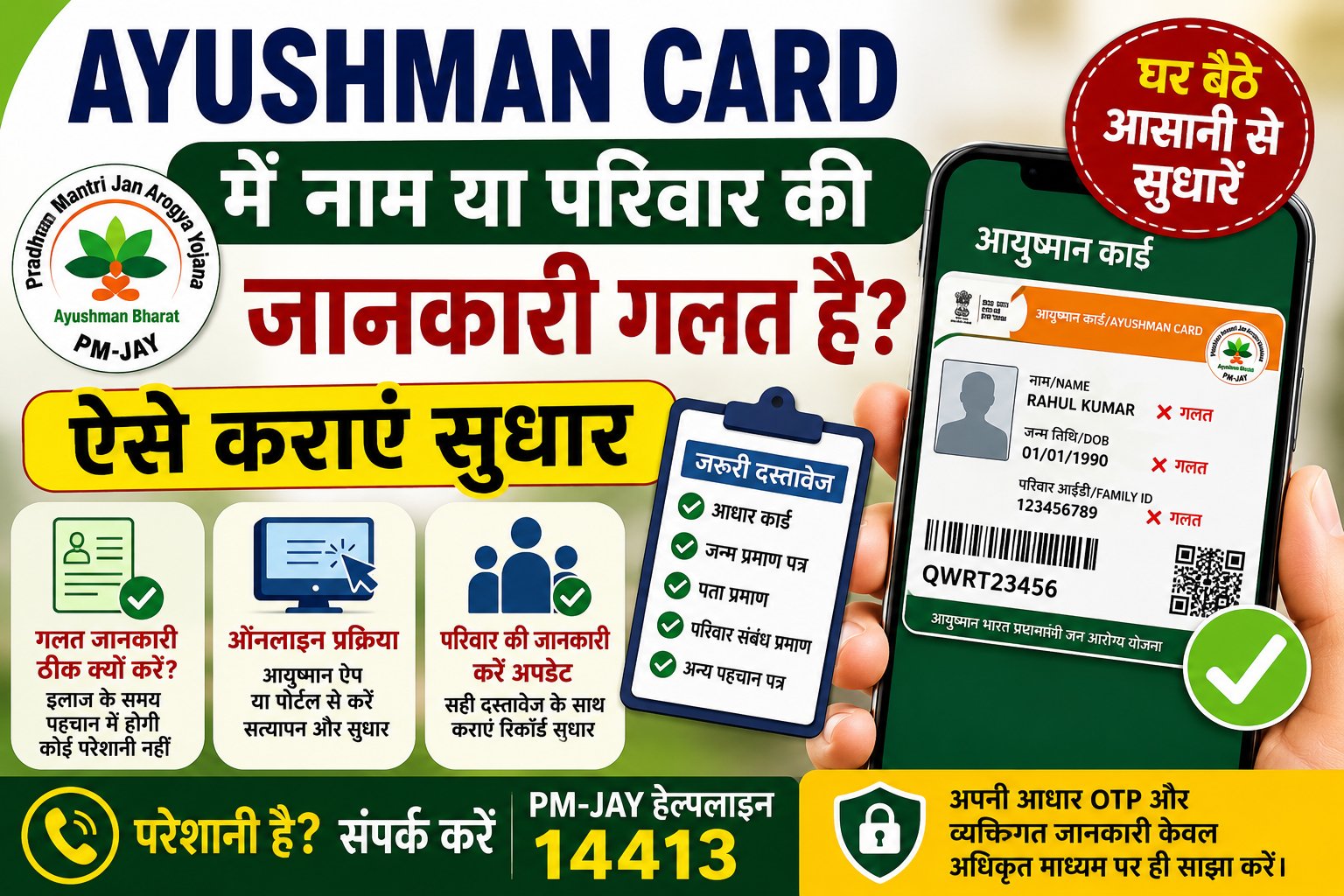 Ayushman Card में नाम या परिवार की जानकारी गलत है? ऐसे कराएं सुधार, जानें ऑनलाइन तरीका और जरूरी दस्तावेज