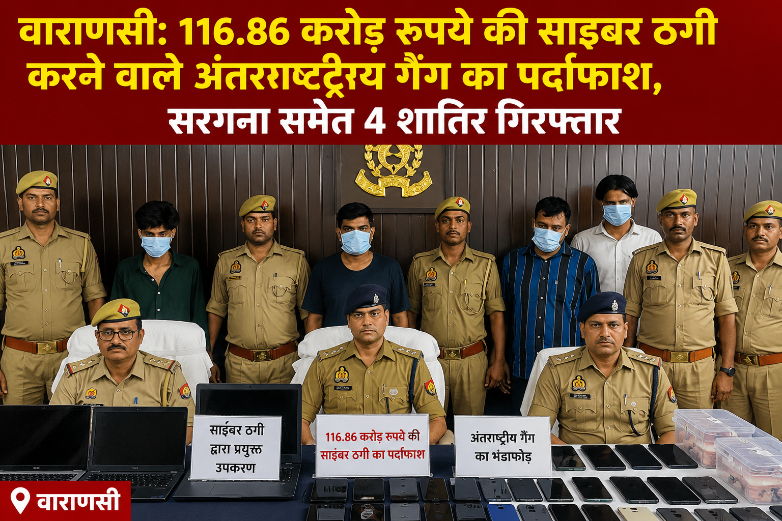 वाराणसी में 116 करोड़ की साइबर ठगी का खुलासा, सरगना समेत 4 गिरफ्तार