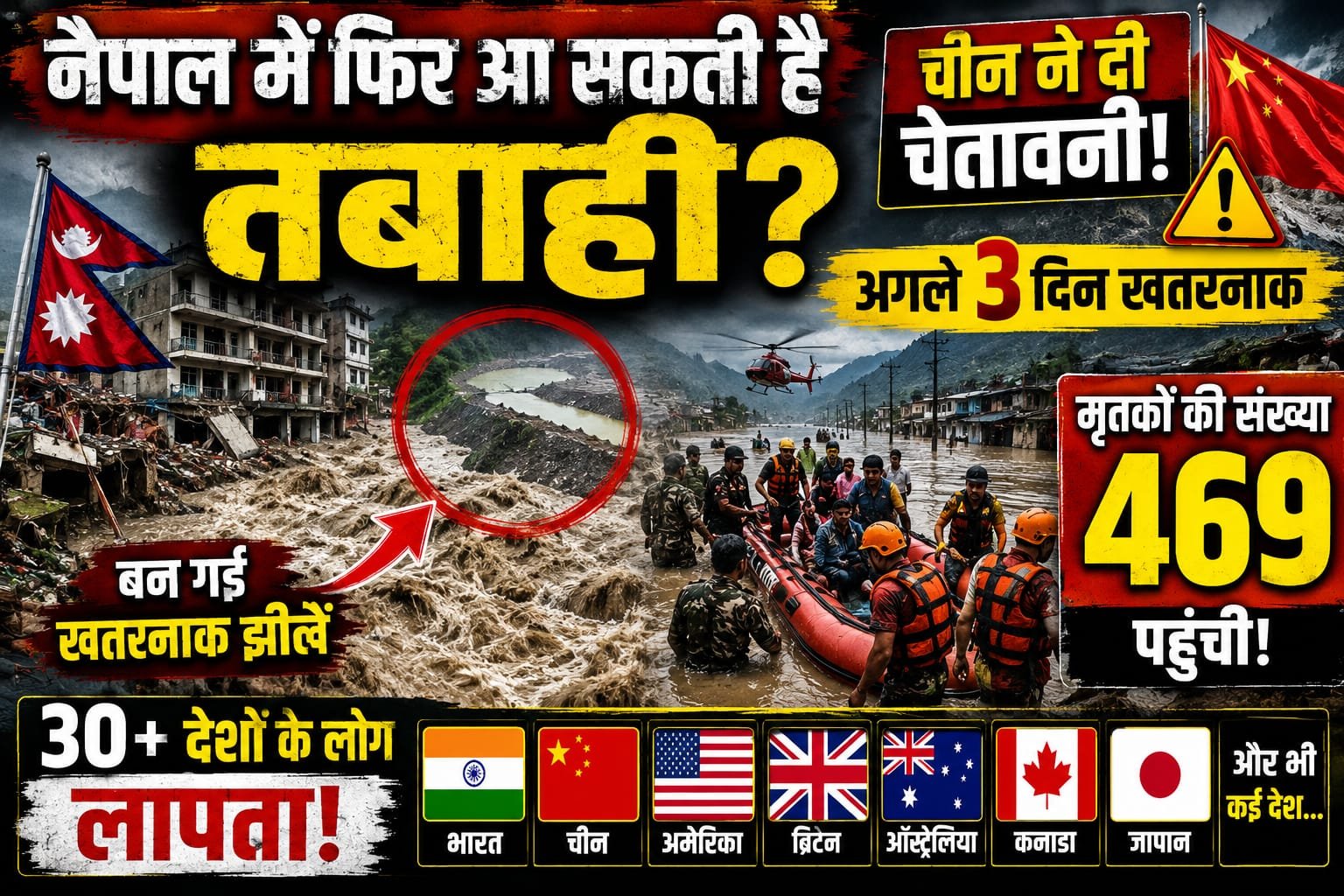 नेपाल में फिर मंडरा रहा बाढ़ का खतरा, चीन ने 3 दिन का अलर्ट दिया; मृतकों की संख्या 469 पहुंची