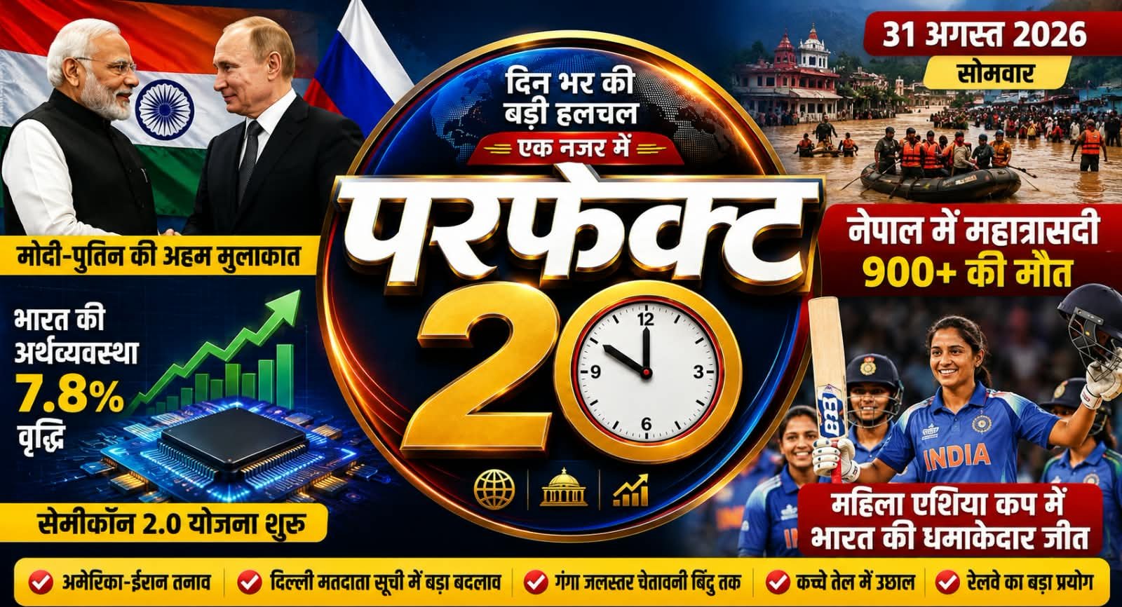 परफेक्ट 20 : मोदी-पुतिन की अहम मुलाकात से लेकर नेपाल की महात्रासदी तक, पढ़िए दिनभर की 20 बड़ी खबरें