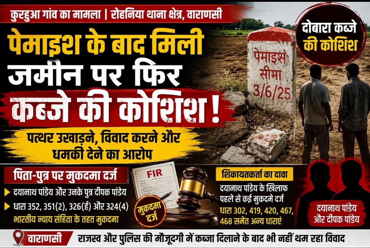 पेमाइश के बाद मिली जमीन पर फिर कब्जे की कोशिश, पिता-पुत्र पर मुकदमा