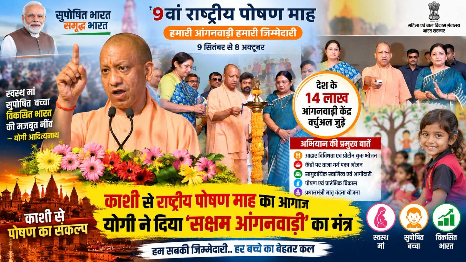 काशी से राष्ट्रीय पोषण माह का आगाज, सीएम योगी ने दिया ‘सक्षम आंगनवाड़ी’ का मंत्र