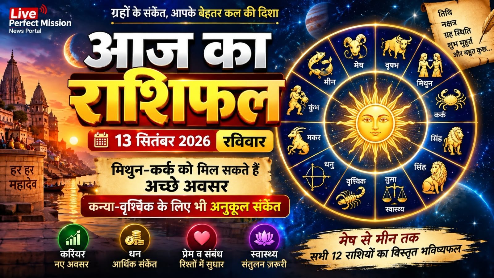 आज का राशिफल : मिथुन-कर्क को मिल सकते हैं अच्छे अवसर, कन्या-वृश्चिक के लिए भी अनुकूल संकेत